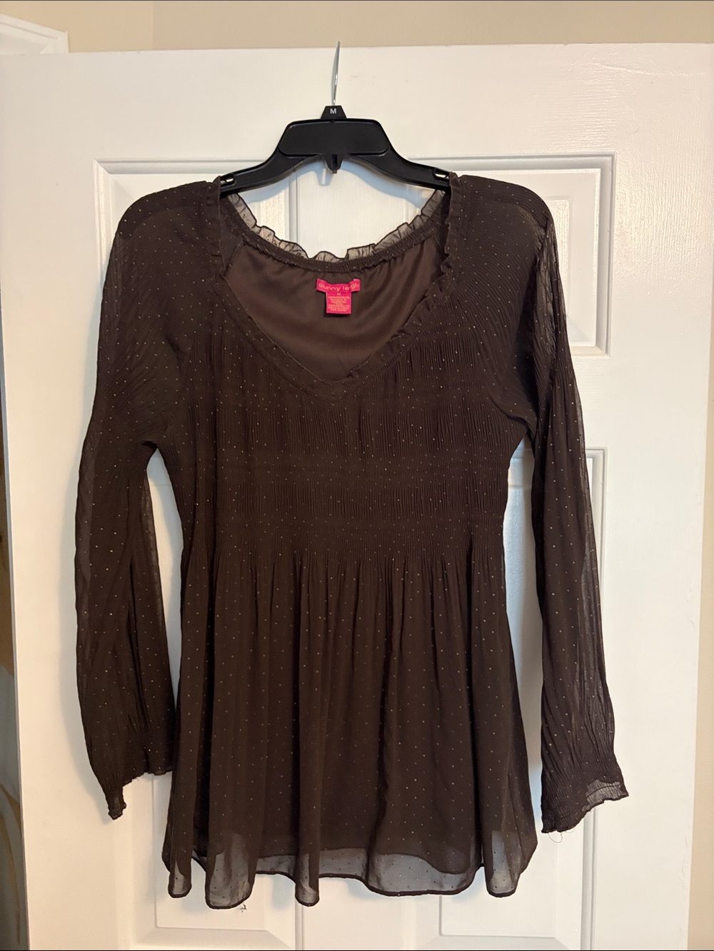 SUNNY LEIGH Women's Brown Long-Sleeve V-Neck Blouse